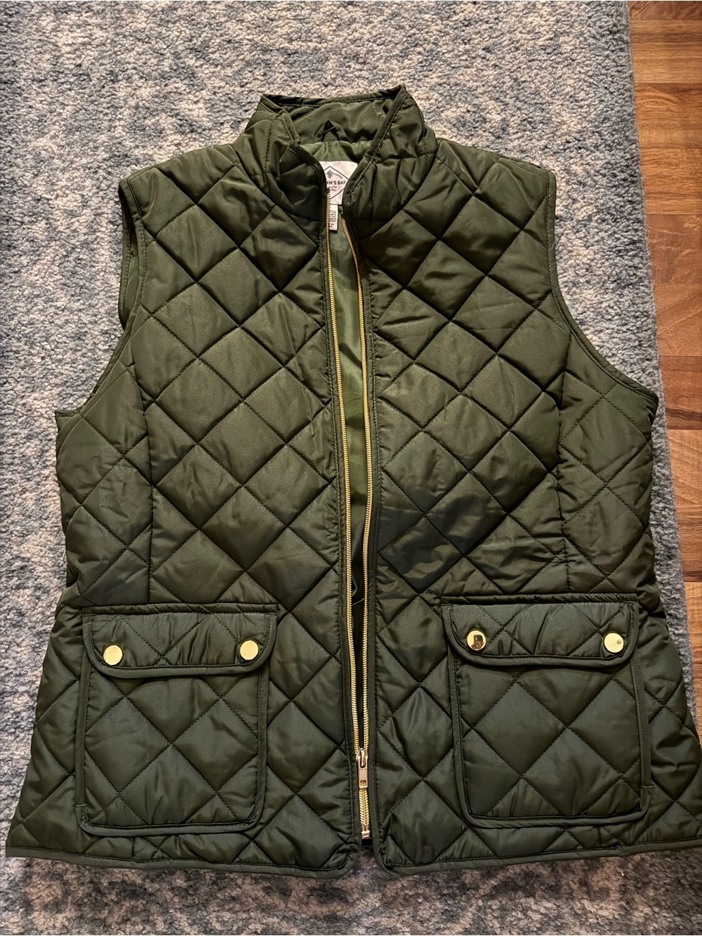 St. John's Bay Quilted Olive Green Vest with Gold Hardware